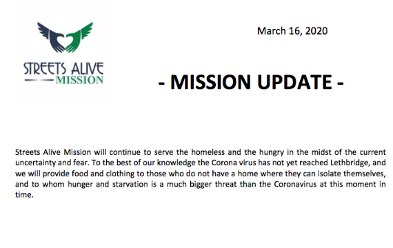 COVID-19 Mission Update - 03-16-2020